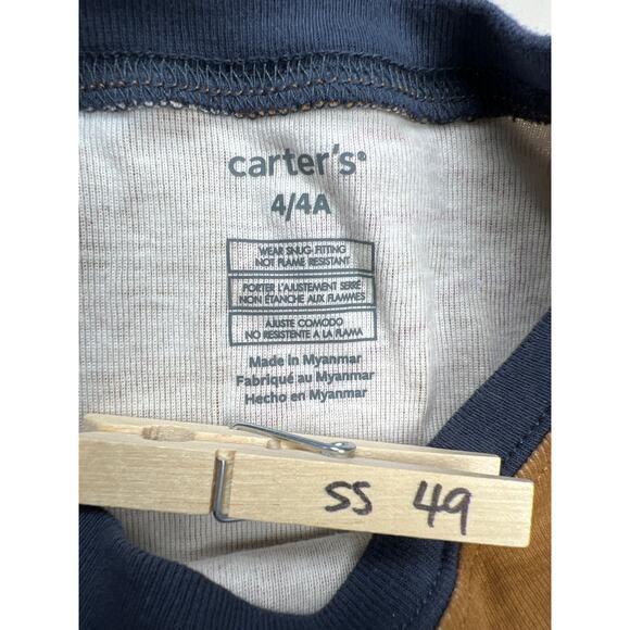 Small (4/4A) Kids Youth Boys Carter's Brown Football Pajama PJ Sleepwear 3pc Set - Picture 4 of 7